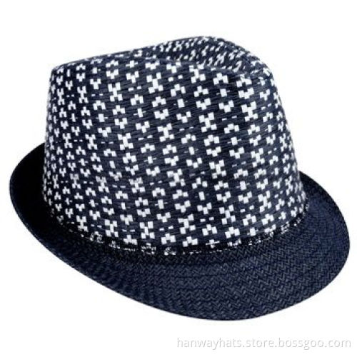Men's Paper Straw Fedora Hat, Crown in Printed, Brim in Solid Fabric Fedora Hat